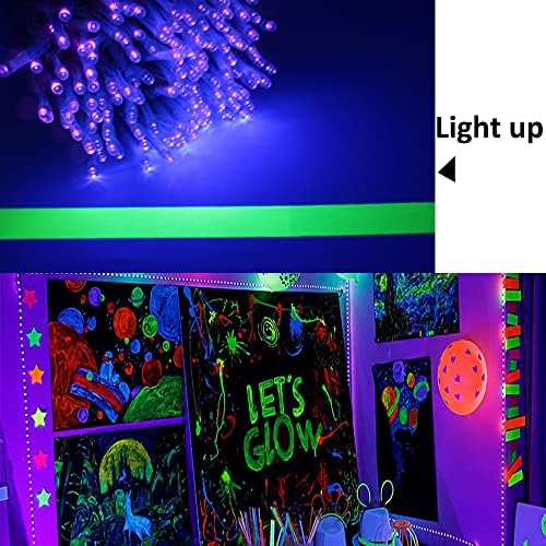 Solhice 60 pés Blacklights Luzes de corda 240 LEDs com remoto para festa de brilho, luzes pretas conectam luzes internas, luzes de