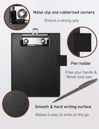 Dyowe Mini Clipboards 4 x6, pequenas pranchas de clipes com portador de caneta, prancha de bolso de couro falso para recibos e pequenos