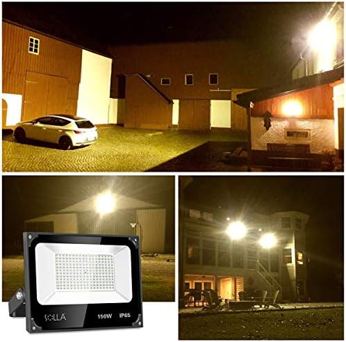 Solla 3 pacote 150W Luz de inundação LED, IP65 à prova d'água, 36000lm, 2500W equivalente, luzes de segurança ao ar livre super brilhantes, 3000k Warm White, holofote ao ar livre para garagem, jardim, gramado e quintal