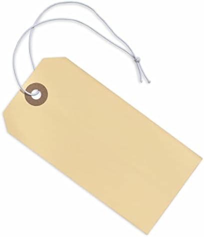 Tags com corda elástica anexada - 5, 4 3/4 x 2 3/8 de 100 tags de etiquetas grandes com corda e orifício reforçado,