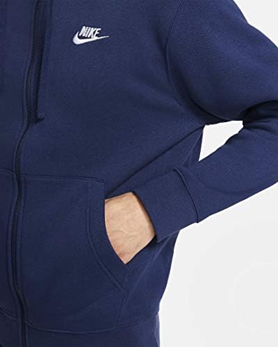 Nike Men's Sportswear Club Fleece Full Zip Hoodie, Homem de capuz com zíper de lã, Midnight Navy/Midnight Navy/White, L-T
