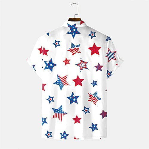 Camisa de moda masculina do Dia da Independência Curta Camisa Havaiana praia de verão macia Manga curta Estrela impressa em 3D listrada