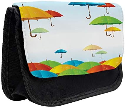 Caixa de lápis colorida lunarável, guarda -chuvas no céu, bolsa de lápis de caneta com zíper duplo, 8,5 x 5,5, multicolor