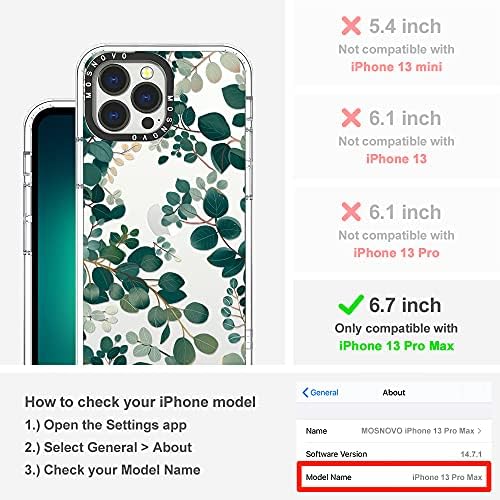 Mosnovo Compatível com o iPhone 13 Pro Max Case, Eucalyptus folhas impressas para meninas [BufferTech ™ Shocksoof] Transparente