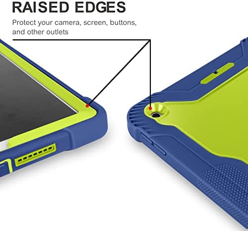 KIQ iPad 7th 8th 9th Case, Tampa de proteção de camada dupla acidentada de serviço pesado com Kickstand para Apple iPad 10.2 7ª 8ª 9ª geração 2019/2020/2021 [Lime Green In/Dark Blue Out]