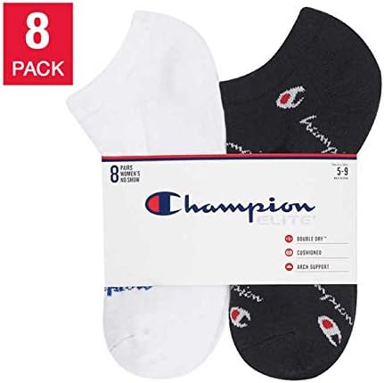 Champion Ladies 'No Show Sock, Arch Support, Wicking de umidade, sola almofadada, 8 par
