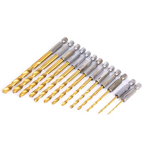 FTVogue 13pcs 1 4 polegada 1,5-6,5 mm HAX HAX High Speed ​​Aço Conjunto de aço para madeira de plástico de madeira, broca