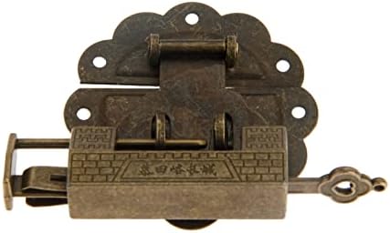 Zlxdp 2pc/conjunto cadeado de trava + trava de trava bronze antigo chinês chinês buckle buckle feche gabinete vintage jóias capa de madeira