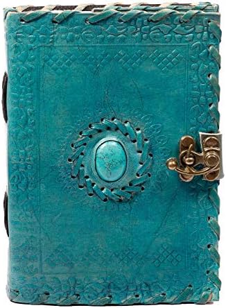 Jornal de couro Tuzech Large Writing Notebook Handmade Bound Vintage Journal for Women & Men With Lock/Semiprecious Stone