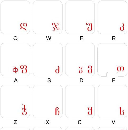 Layout de etiquetas do teclado da Geórgia com um fundo transparente de letras vermelhas