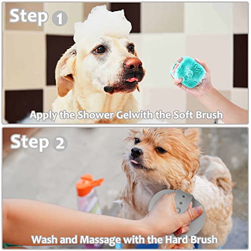 Elegx Bath Bath Bath Massage Brush com sabão e shampoo dispensador de silicone macio para cães de cabelos curtos longos