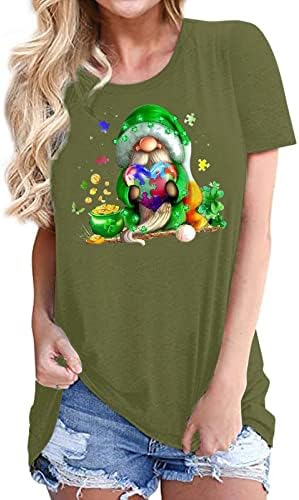 Camisa do dia de St. Patricks para feminino Gnomos fofos camisetas shamrock camisetas estampadas de manga curta Tees gráficos