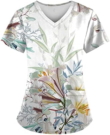 Tshirts impressos para mulheres de manga curta V pescoço de pescoço gráfico Tops tops soltos enfermeiro uniformes de