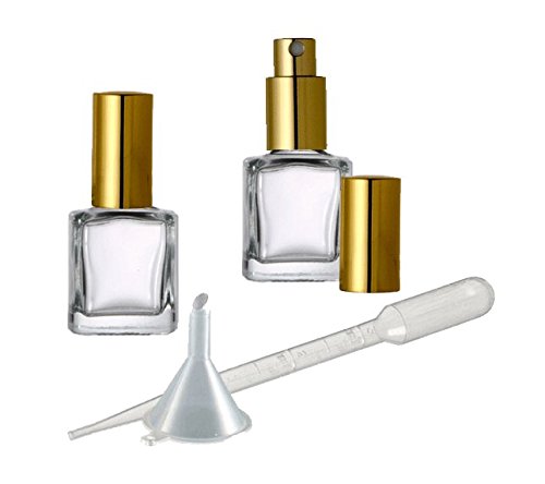 Grand Parfums 5ml Vidro Perfume Atomizador, Garrafa de Quadrado Curto Recarrado Emptico, Pulverizador de Ouro 1/6 oz