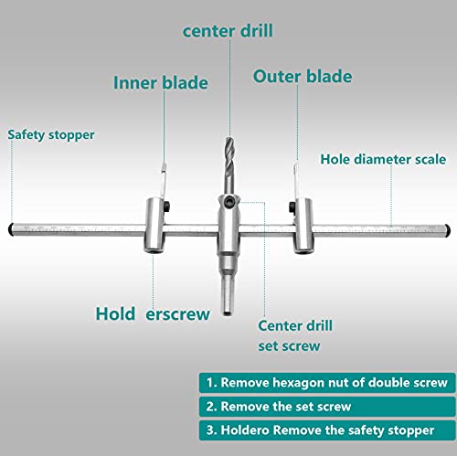 Serra de orifício ajustável Seimneire, 1-3/16 a 11-3/4 Ferramenta de broca de cortador de círculo ajustável para serviço