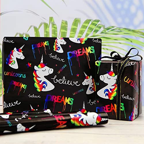 Papel de embrulho de aniversário para crianças meninos, unicorn design sonhos papel embrulhada para chá de bebê de aniversário,