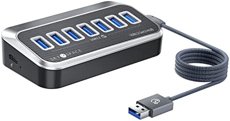 7 portas 10gbps USB Um cubo 32 ° Plugue fácil de plugue de 3,3 pés de comprimento cubo USB para PC e 7 portas USB C Patking
