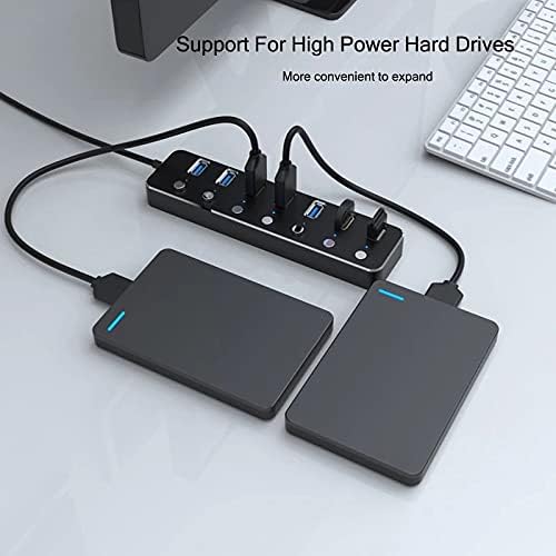 SXYLTNX Alumínio 7 porta USB 3.0 Hub 120cm Sub-controle Sub-controle Substituto de 5 Gbps Indicador LED Splitter Cargeurable para dispositivos