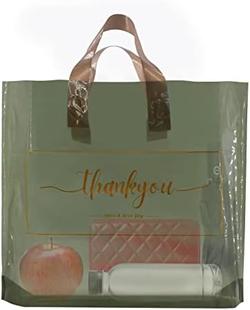 Wakako 60 pacote de agradecimento sacos de compras para pequenas empresas plásticos sacolas sacolas de compras de varejo para boutique de mercadorias, verde