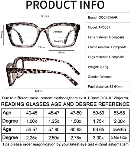 Occi Chiari Trendy Bifocal Reading Glasses Women 2.5 Blocking Light Bloqueio de grandes dimensões 1.0 1.5 2,0 2.5 3.0 3.0