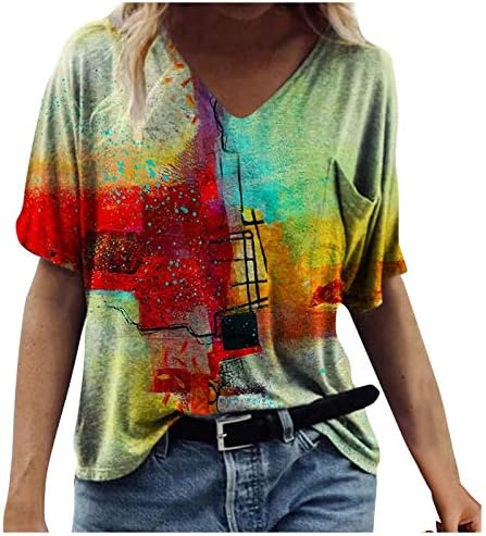 Mulheres Tops de verão Casual Casual Casual 2023 V Camiseta curta de manga curta Floral Fit