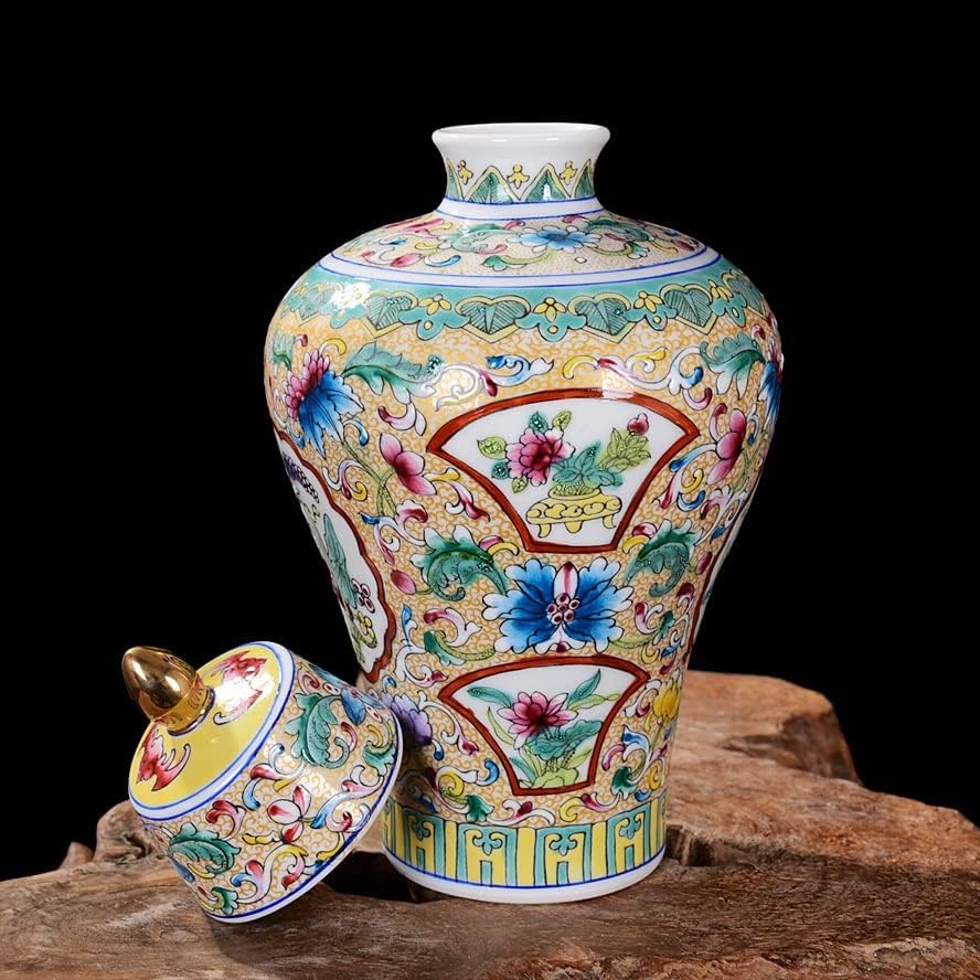 TJLSS antigo estilo chinês nobre porcelana nobreza de porcelana decoração pintada à mão Jar de gengibre de cerâmica dourada