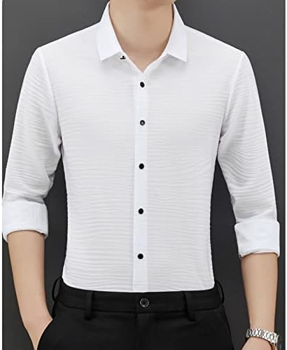 Camisa de vestido de luxo masculino Solid Slim Fit Wrinkle Grátis Button Button Down Down Down Down Fit Stretch Work Camisa