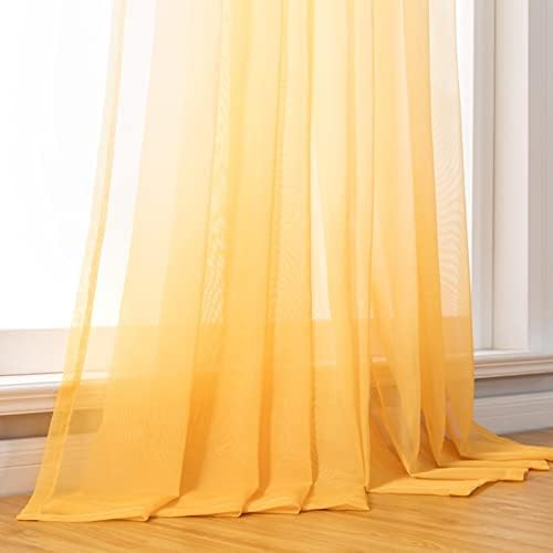 Daesar Sheer Voile Curtains 2 painéis, cidadãos de cortina de quarto Poliéster Gradiente Amarelo Janela cor de trabalho da janela
