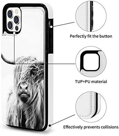 VGFJHNDF Retrato de uma capa de estampa de vaca para o iPhone 12 Pro capa de carteira com slots de cartão Flip PU CHAETELE
