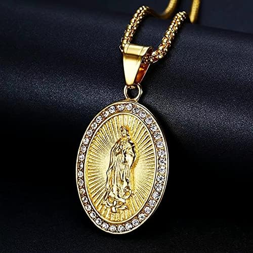 Laimiumiu33 Virgem Mary Iced Out Chain For Men Santa Maria Round Pingente Colar para Múmia Mummy egípcia Akhnaton Motociclista