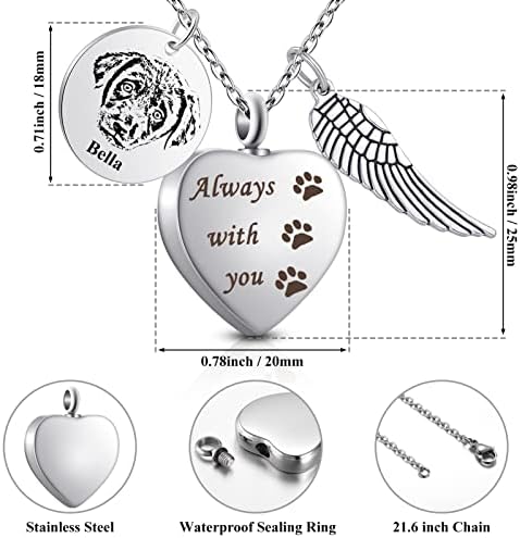 Hooami Pet Dog Paw Charm & Cylinder Memorial Urna Colar Jóias de Cremação de Aço Antelhado