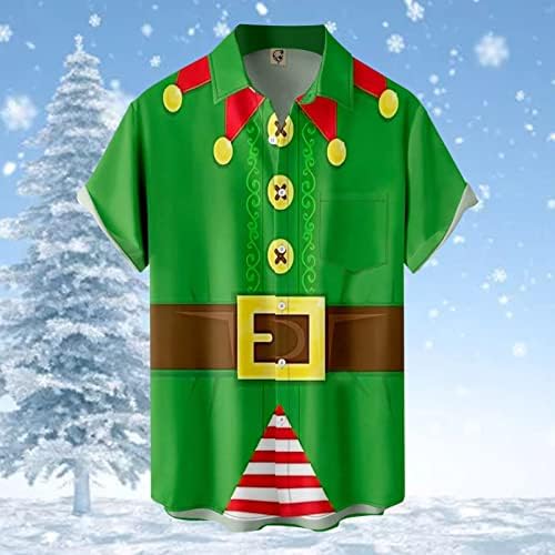 Mens camisa de boliche vintage fofa de Papai Noel Button casual com manga curta T-shirts Beach Fit Fit Hawaiian Tee Tops