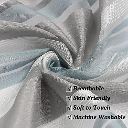 Cortina de chuveiro de tecido cinza Owenie para banheiro, cortina de chuveiro com padrão de faixa cinza e azul, revestimento semi -claro