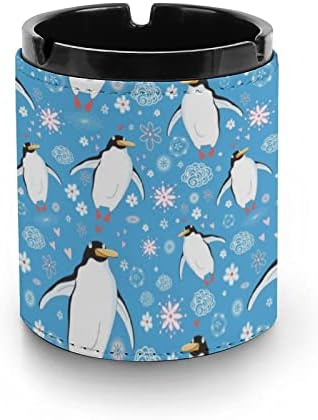 Amo fofo pinguins de couro cinzeiro de cigarro redondo bandeja de cinzas portáteis portátil para decoração de escritório em
