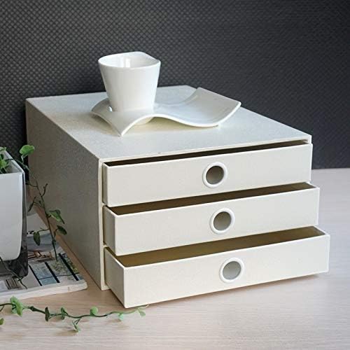 Caixa de armazenamento branca grande YHBM, caixa de contêineres do tipo de gaveta de desktop de três camadas, simples, leve, forte e durável