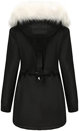 Capéu de casacos de inverno feminino Capuz removível quente de pele falsa espetada de espessura com bolsos à prova de vento.