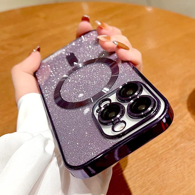 Caso magnético Ziye para iPhone 13 Pro Max Case [Compatível com MagSafe] Lente de câmera Protetor Palhe a capa de Luxury Bling para