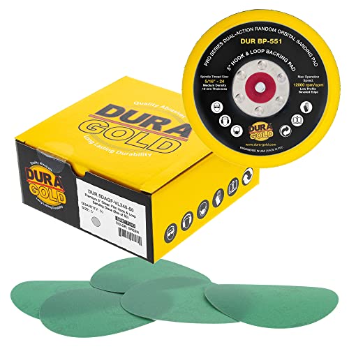 DURA -GOLD 5 FILME verde PSA Sanding Discs - 240 Grit & 5 Hook & Loop Da Sander Backing Plate Plaw