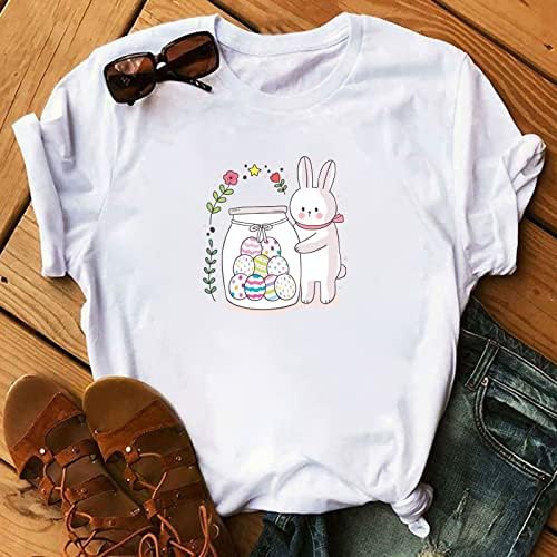 Camiseta de verão feminina simples impressão de páscoa feliz camisetas gráficas de manga curta adolescente menina