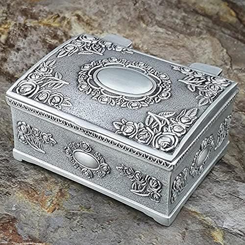 Pequena caixa de estanho gravada para jóias