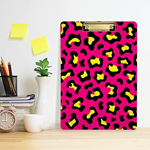 Placas de clipes de estampa de leopardo rosa para crianças homens mulheres meninas, design de letra de moda clipboards de acrílico, tamanho padrão 12,5 x 9