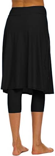 Akaeys Modest Modest Long Swim Skirt com Cappris Leggings Ativo Skirted Swimwear