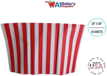 Red & White Stripes Papel de listras 20 x 30 polegadas 24 folhas de papel de lençóis premium por suprimentos de padaria A1 feitos nos EUA