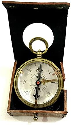 Antigo Vintage Maritime Brass 2,5 Compass Dollond London com presente de couro presente