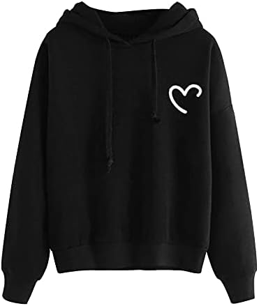 Hoodies de manga comprida de cordão soltos com capuzes gráficos confortáveis ​​moletom casual com capuz para mulheres