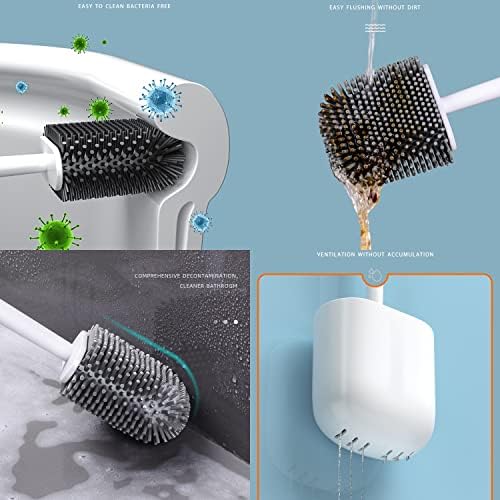 Escova de tigela de vaso sanitário avluz com suporte de banheira de banheiro compacto montado em suporte, escovas de vaso sanitário flexíveis de cabeça 360 ° Limpeza profunda cantos mortos