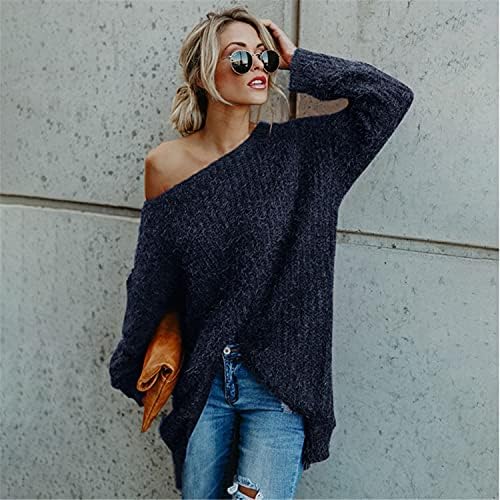 ANDONGNYWELL Women Solid Color Off Sweater Sweater Manga solta Pullover de tamanho grande de tamanho grande blusas de jumper