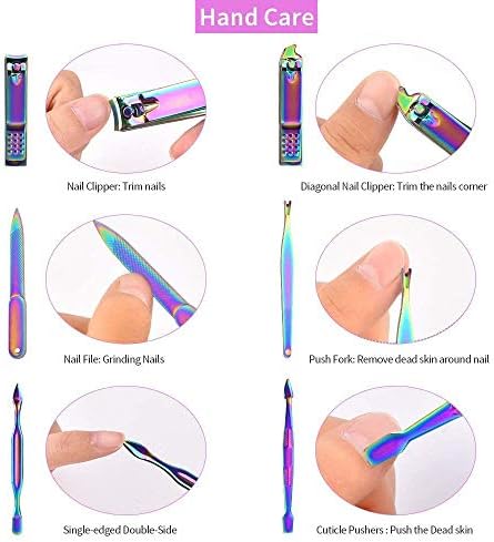 Rainbow Manicure Conjunto de unhas Clippers Kit, Funjia Professional Aço inoxidável Manicure Pedicure Care Ferramentas de cuidados