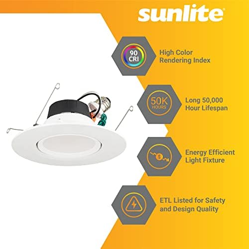 Sunlite 41741 Retrofit de LED de 5/6 polegadas Retorno do cardan Retorno downlight, 11 watts, 1100 lúmens, cores ajustáveis