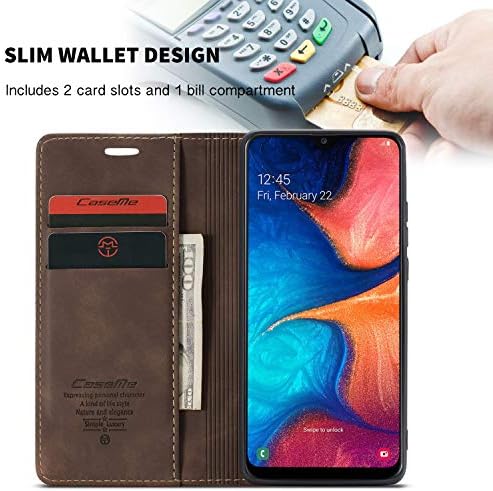 Branco Samsung Galaxy A20 Caixa de carteira/galáxia A30 Caixa da carteira, textura fosca Retro Soft PU Couather Magnetic capa Caso para Galaxy A20/A30 - Café